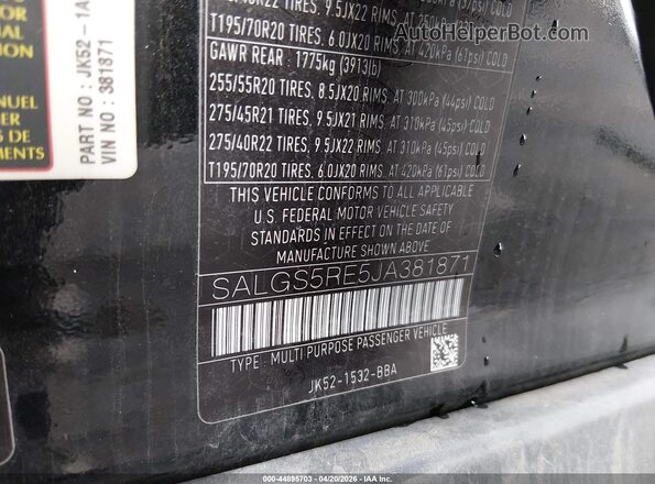 SALGS5RE5JA381871 2018 LAND ROVER RANGE ROVER Черный Вид подкапотного пространства