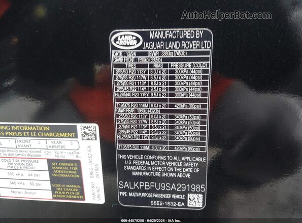 SALKPBFU9SA291985 2025 LAND ROVER RANGE ROVER Black Vista del compartimento del motor