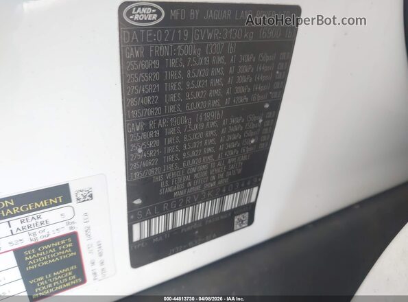 SALRG2RV3K2403449 2019 LAND ROVER DISCOVERY Белый Вид подкапотного пространства