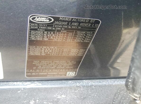 SALRT2EX1N2464399 2022 LAND ROVER DISCOVERY Black Vista de la etiqueta del VIN