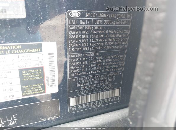 SALWR2FV6HA685554 2017 LAND ROVER RANGE ROVER SPORT Blue Engine compartment view