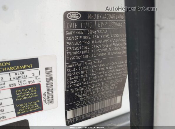 SALWR2KF1GA639434 2016 LAND ROVER RANGE ROVER SPORT White Вид підкапотного простору