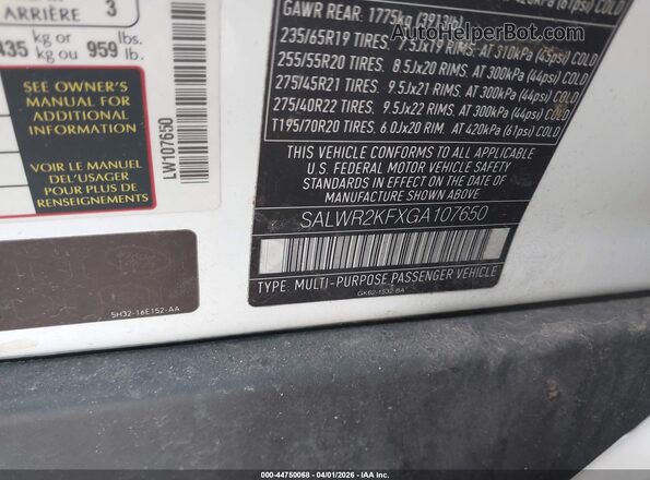 SALWR2KFXGA107650 2016 LAND ROVER RANGE ROVER SPORT White Engine compartment view