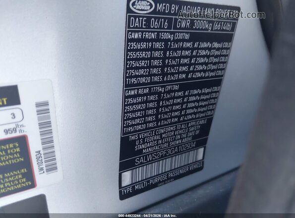 SALWS2PF3GA102934 2016 LAND ROVER RANGE ROVER SPORT Silver Engine compartment view