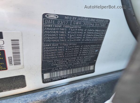 SALWV2FV7HA683033 2017 LAND ROVER RANGE Белый Вид наклейки с VIN-кодом