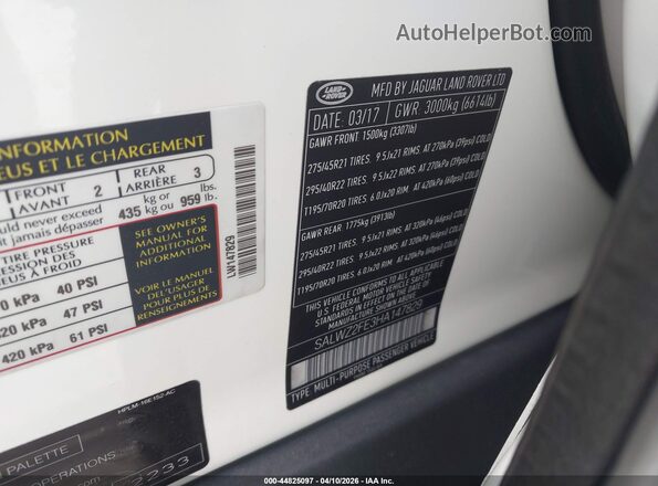 SALWZ2FE3HA147829 2017 LAND ROVER RANGE ROVER SPORT White Widok komory silnika