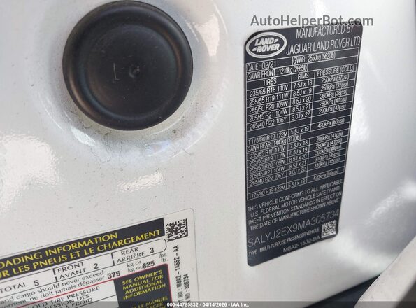 SALYJ2EX9MA305734 2021 LAND ROVER RANGE ROVER VELAR Белый Вид подкапотного пространства