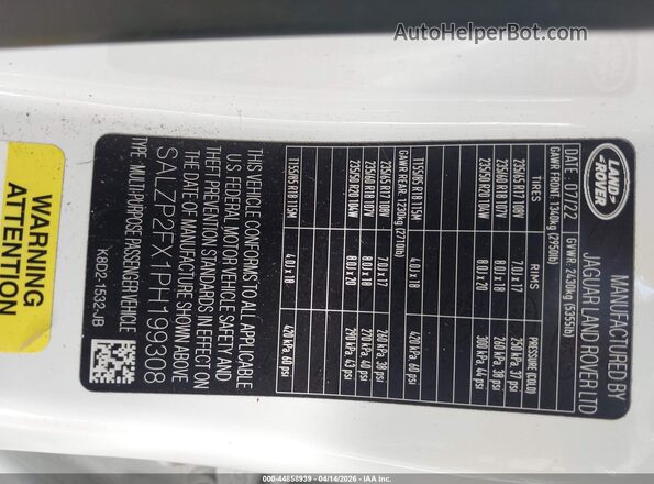 SALZP2FX1PH199308 2023 LAND ROVER RANGE ROVER EVOQUE Белый Вид подкапотного пространства