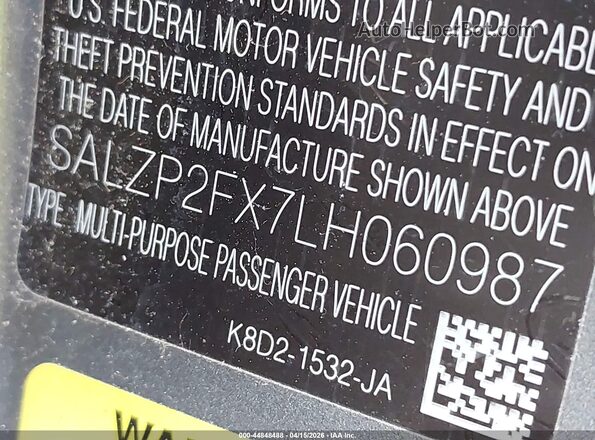 SALZP2FX7LH060987 2020 LAND ROVER RANGE ROVER EVOQUE Gray Widok komory silnika