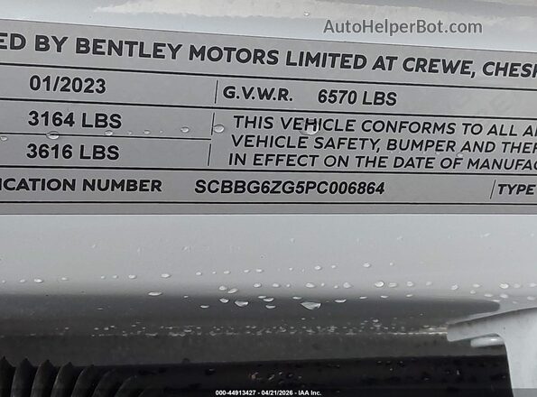 SCBBG6ZG5PC006864 2023 BENTLEY OTHER White ძრავის განყოფილების ხედი