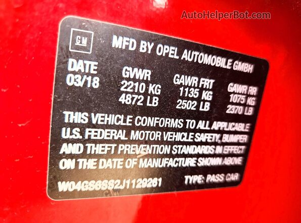 W04GS6SS2J1129261 2018 BUICK REGAL Red ძრავის განყოფილების ხედი