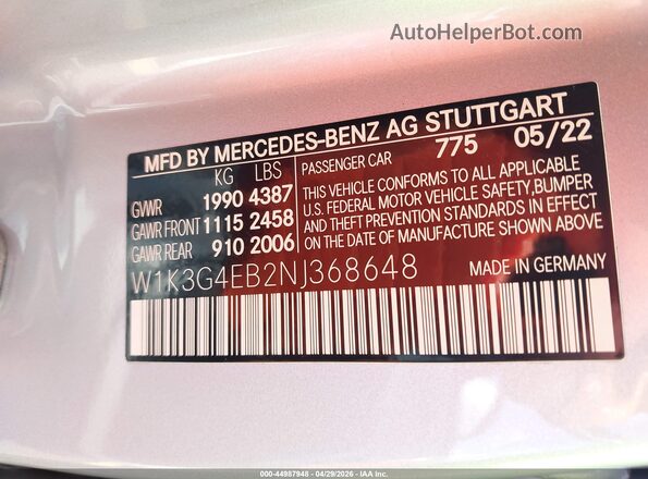 W1K3G4EB2NJ368648 2022 MERCEDES-BENZ A 220 Silver Շարժիչի բաժամունքի տեսք