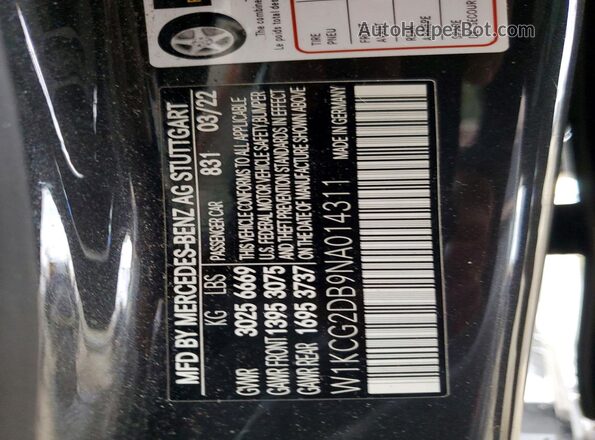 W1KCG2DB9NA014311 2022 MERCEDES-BENZ EQS Black Widok naklejki z numerem VIN