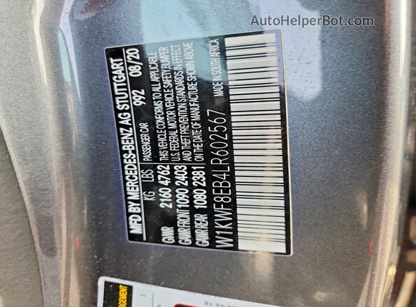 W1KWF8EB4LR602567 2020 MERCEDES-BENZ C Серый Вид наклейки с VIN-кодом