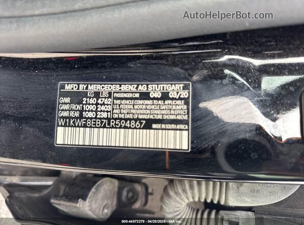 W1KWF8EB7LR594867 2020 MERCEDES-BENZ C-CLASS Черный Вид подкапотного пространства