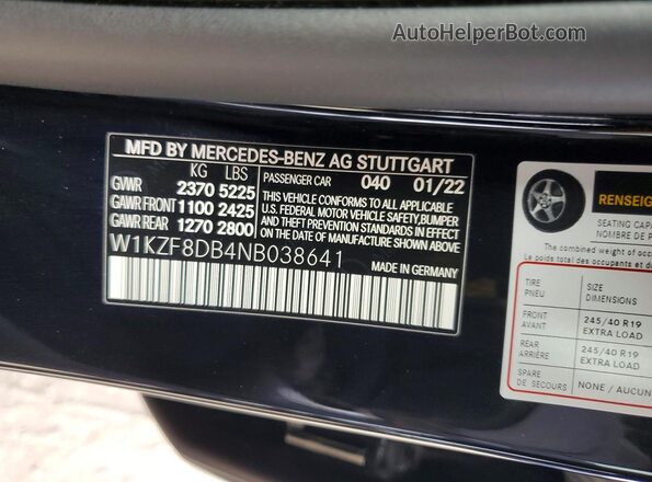 W1KZF8DB4NB038641 2022 MERCEDES-BENZ E Black Vista del compartimento del motor