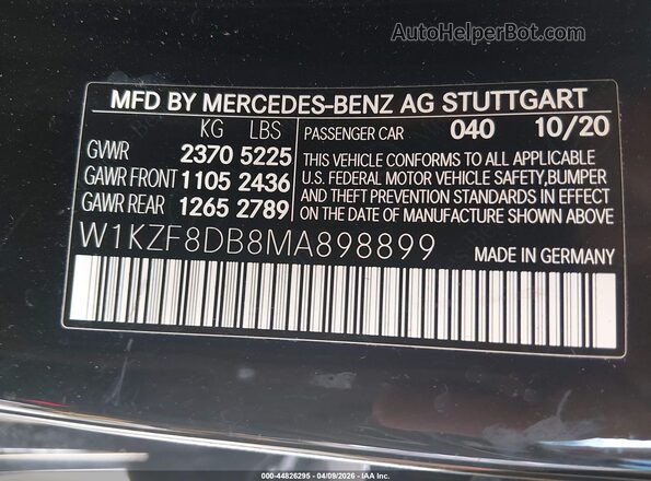 W1KZF8DB8MA898899 2021 MERCEDES-BENZ E-CLASS Черный Вид подкапотного пространства