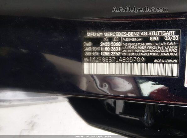 W1KZF8EB7LA835709 2020 MERCEDES-BENZ E-CLASS Синий Вид подкапотного пространства