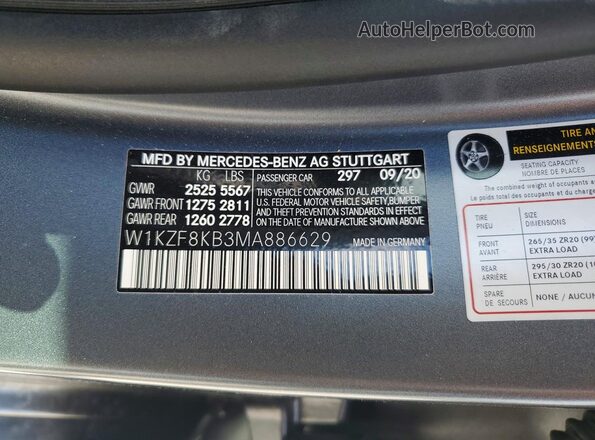 W1KZF8KB3MA886629 2021 MERCEDES-BENZ E Серый Вид наклейки с VIN-кодом