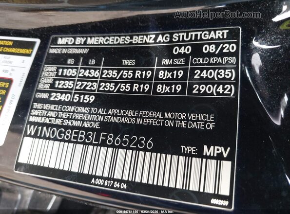 W1N0G8EB3LF865236 2020 MERCEDES-BENZ GLC 300 Черный Вид подкапотного пространства