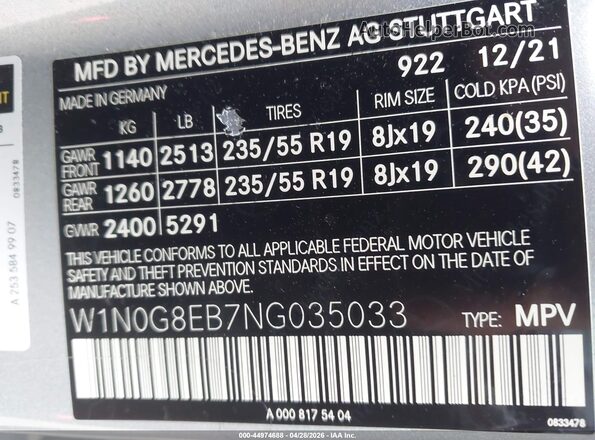 W1N0G8EB7NG035033 2022 MERCEDES-BENZ GLC 300 Gray Widok komory silnika
