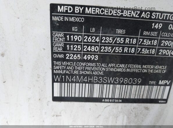 W1N4M4HB3SW398039 2025 MERCEDES-BENZ GLB-CLASS White Շարժիչի բաժամունքի տեսք