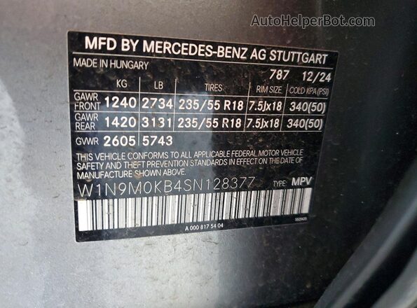 W1N9M0KB4SN128377 2025 MERCEDES-BENZ EQB Серый Вид наклейки с VIN-кодом