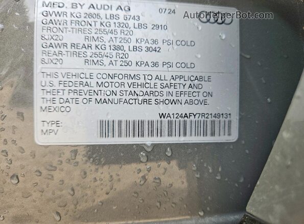 WA124AFY7R2149131 2024 AUDI SQ5 Серый Вид наклейки с VIN-кодом