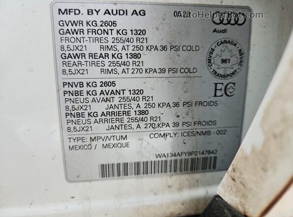 WA134AFY9P2147642 2023 AUDI SQ5 White Widok wnętrza 360 stopni