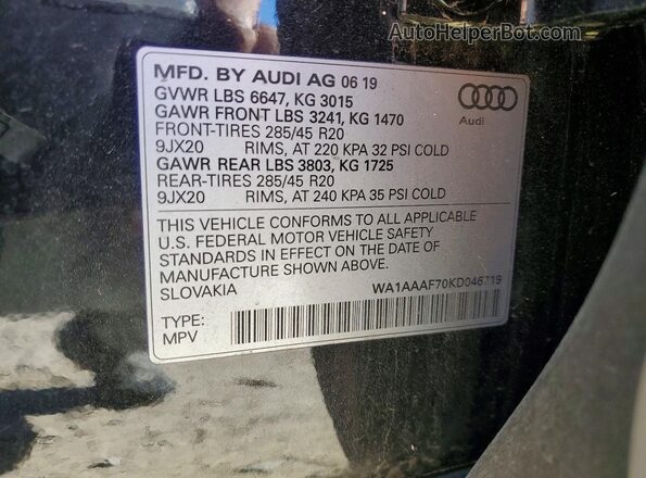 WA1AAAF70KD046719 2019 AUDI Q7 Black Widok wnętrza 360 stopni