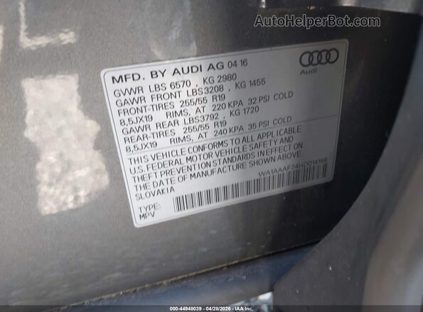 WA1AAAF74HD014168 2017 AUDI Q7 Gray ძრავის განყოფილების ხედი