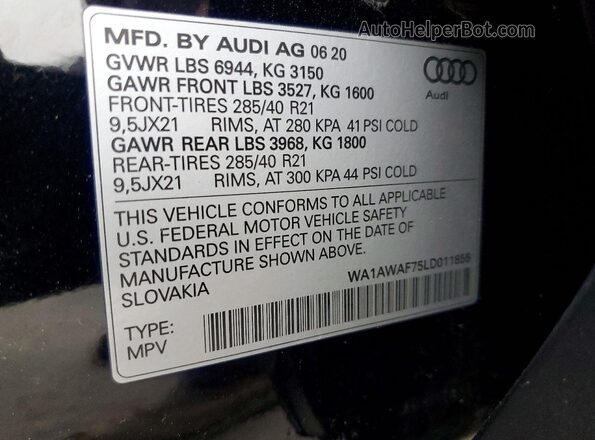 WA1AWAF75LD011855 2020 AUDI SQ7 Black Սալոնի 360 աստիճան տեսք