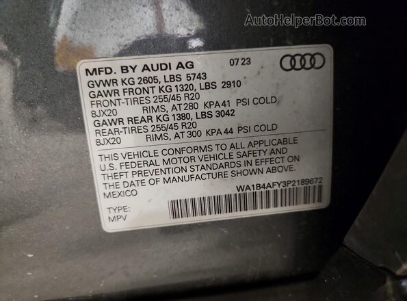 WA1B4AFY3P2189672 2023 AUDI SQ5 Серый Панорамный вид салона 360°