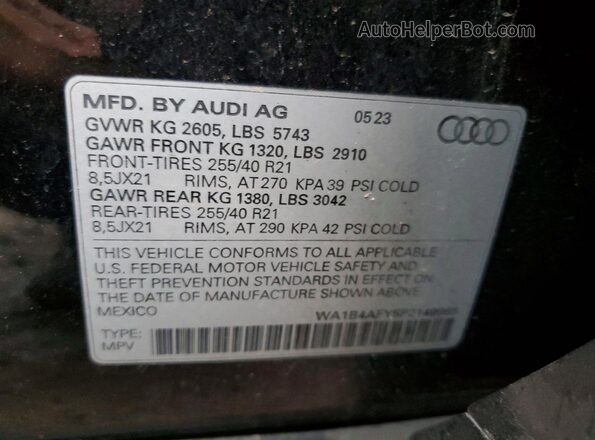 WA1B4AFY5P2149965 2023 AUDI SQ5 Черный Вид наклейки с VIN-кодом