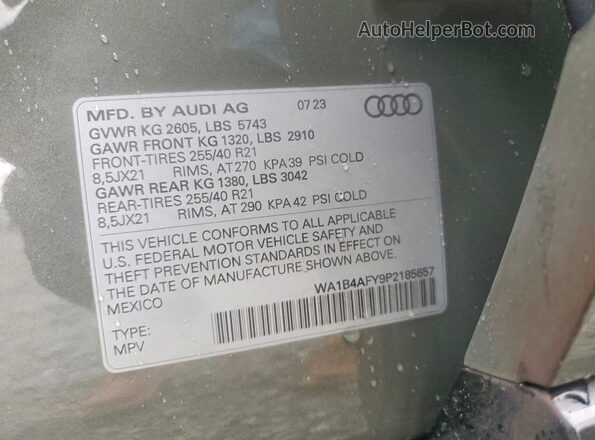 WA1B4AFY9P2185657 2023 AUDI SQ5 Серый Вид наклейки с VIN-кодом