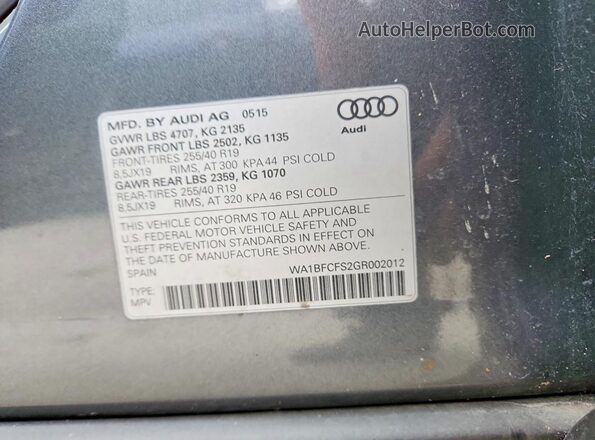 WA1BFCFS2GR002012 2016 AUDI Q3 Charcoal Սալոնի 360 աստիճան տեսք