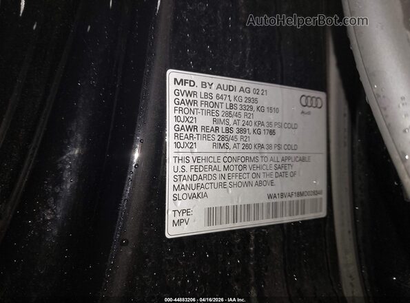 WA1BVAF18MD028346 2021 AUDI Q8 Black Widok komory silnika