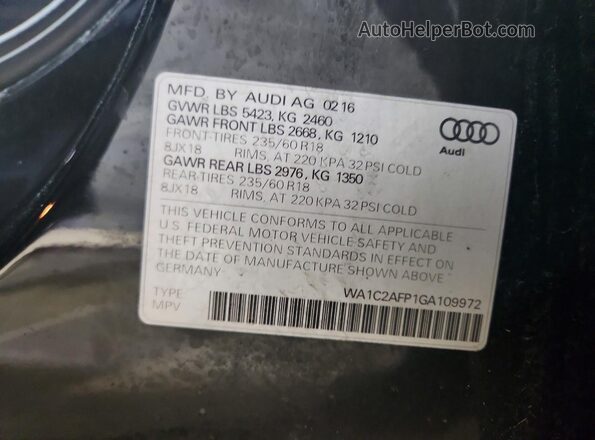 WA1C2AFP1GA109972 2016 AUDI Q5 Black Vista del compartimento del motor