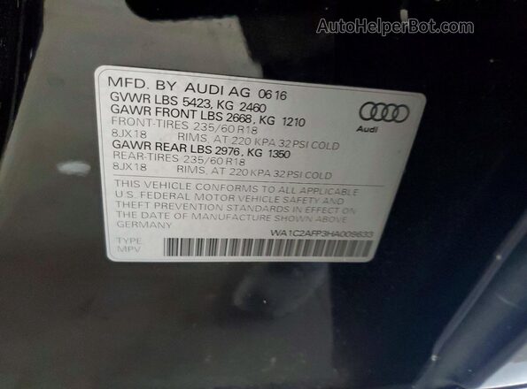 WA1C2AFP3HA009633 2017 AUDI Q5 Black Widok naklejki z numerem VIN