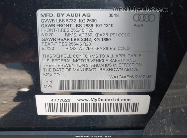 WA1C4AFY6J2197146 2018 AUDI SQ5 Dark Blue Вид подкапотного пространства