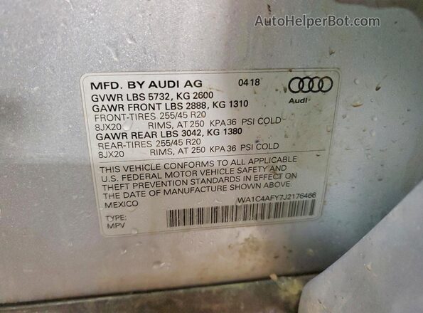 WA1C4AFY7J2176466 2018 AUDI SQ5 Gray Widok wnętrza 360 stopni