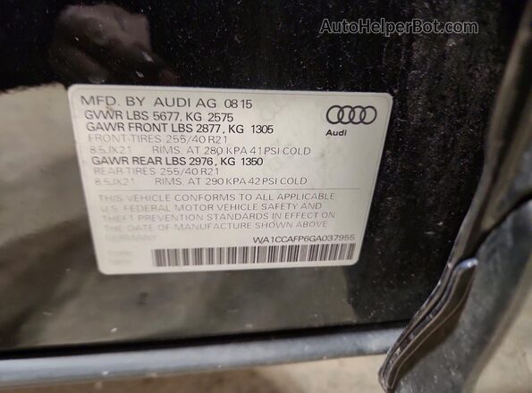 WA1CCAFP6GA037955 2016 AUDI SQ5 Black VIN sticker view