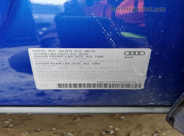WA1CCAFP9GA064437 2016 AUDI SQ5 Синий Панорамный вид салона 360°
