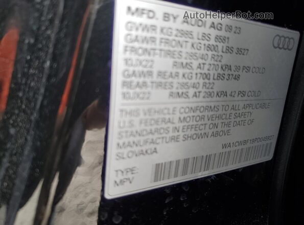 WA1CWBF19PD045927 2023 AUDI SQ8 Black Вид наклейки з VIN-кодом