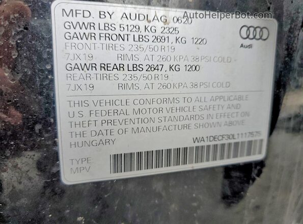 WA1DECF30L1117575 2020 AUDI Q3 Black Widok wnętrza 360 stopni