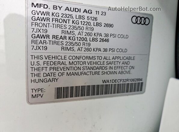 WA1DECF32R1062894 2024 AUDI Q3 Белый Вид наклейки с VIN-кодом