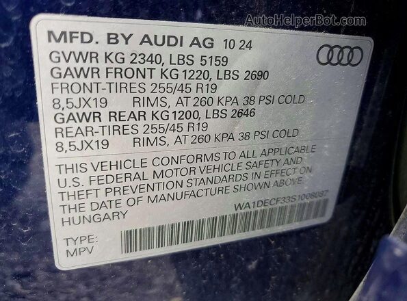 WA1DECF33S1008087 2025 AUDI Q3 Синий Вид наклейки с VIN-кодом