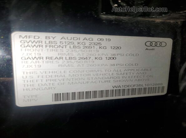 WA1DECF35L1012868 2020 AUDI Q3 Black Widok naklejki z numerem VIN