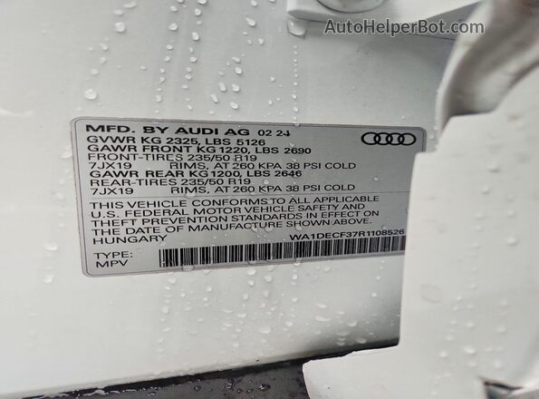 WA1DECF37R1108526 2024 AUDI Q3 White Widok naklejki z numerem VIN