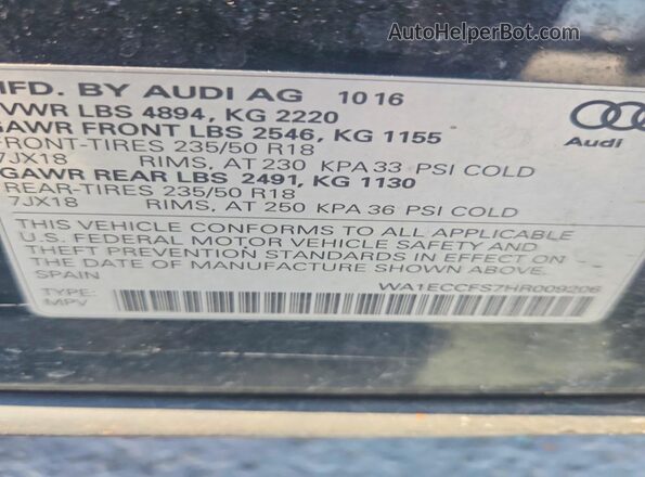 WA1ECCFS7HR009206 2017 AUDI Q3 Black Widok naklejki z numerem VIN